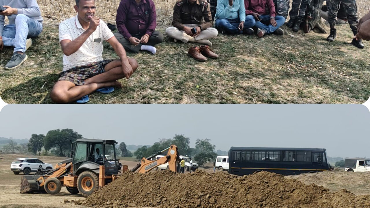 मुआवजे की मांग को लेकर नहर निर्माण का काम बंद होने के बाद,भारी पुलिस बल एवं अधिकारियों के बीच कराई गई प्रारंभ