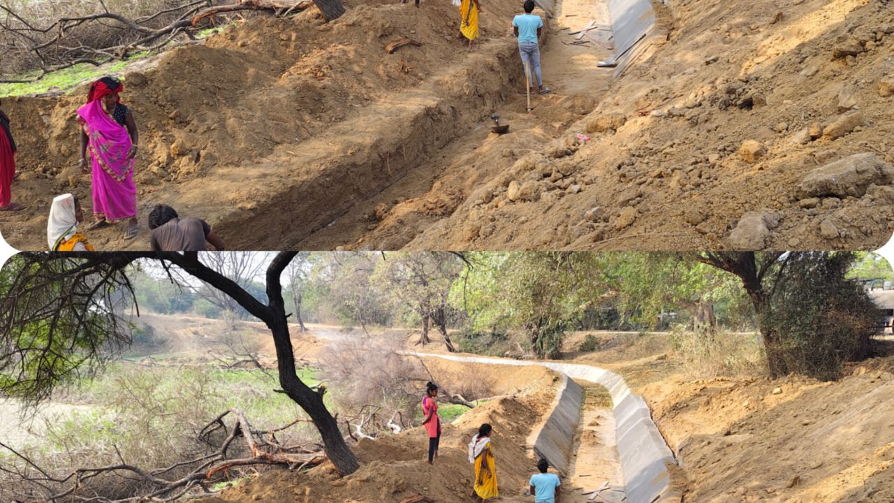 भीम बराज के समीप बनाई जा रही 80 लाख रुपए की लागत से बनाई जा रही ड्रेन में भारी अनियमितता