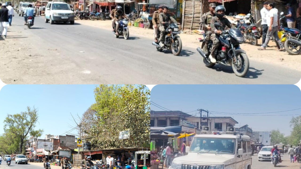 होली पर्व को लेकर एसडीपीओ के नेतृत्व में थाना पुलिस द्वारा निकाली गयी फ्लैग मार्च